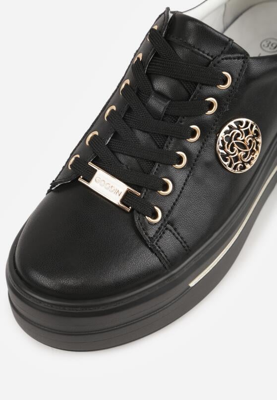 Czarne Sneakersy na Koturnie ze Skóry Naturalnej z Ozdobami Cnassophe 9