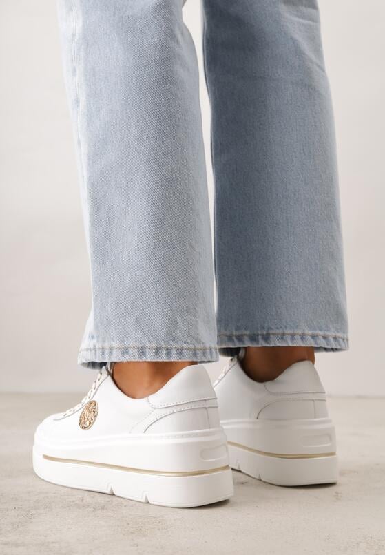 Białe Sneakersy na Koturnie ze Skóry Naturalnej z Ozdobami Cnassophe 3