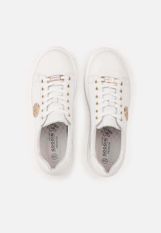 Białe Sneakersy na Koturnie ze Skóry Naturalnej z Ozdobami Cnassophe 6