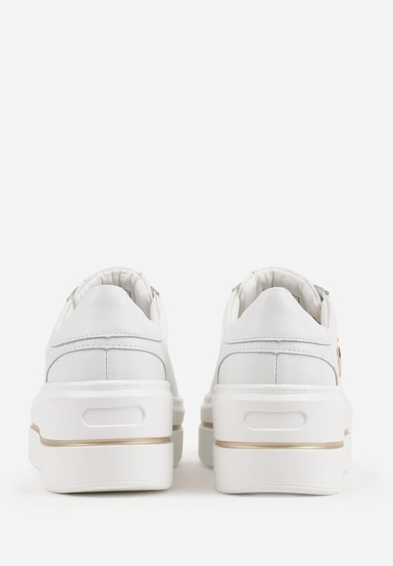 Białe Sneakersy na Koturnie ze Skóry Naturalnej z Ozdobami Cnassophe 9