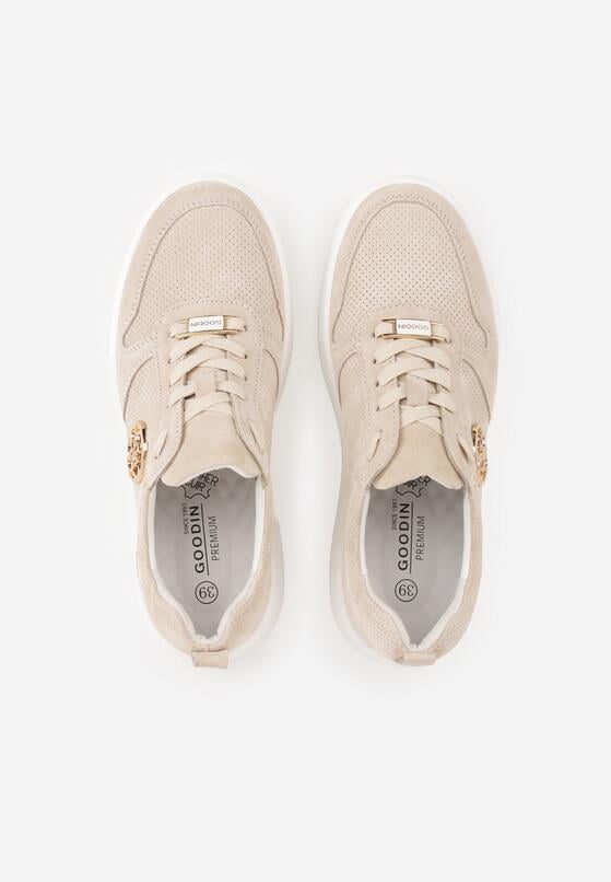 Beżowe Sneakersy Skórzane na Grubej Podeszwie z Geometryczną Ozdobą Syrolphi 6