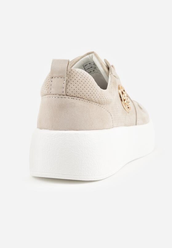 Beżowe Sneakersy Skórzane na Grubej Podeszwie z Geometryczną Ozdobą Syrolphi 9