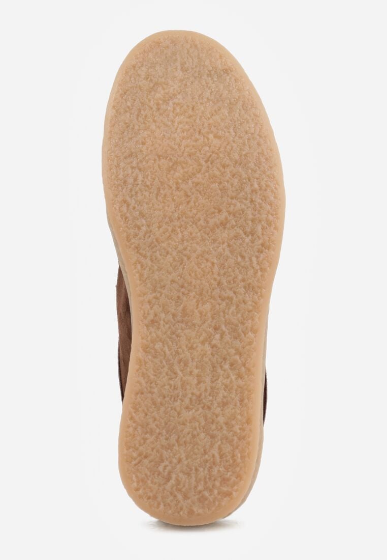 Brązowe Zamszowe Półbuty ze Skórzaną Wkładką i Ozdobnymi Przeszyciami Olenos 7