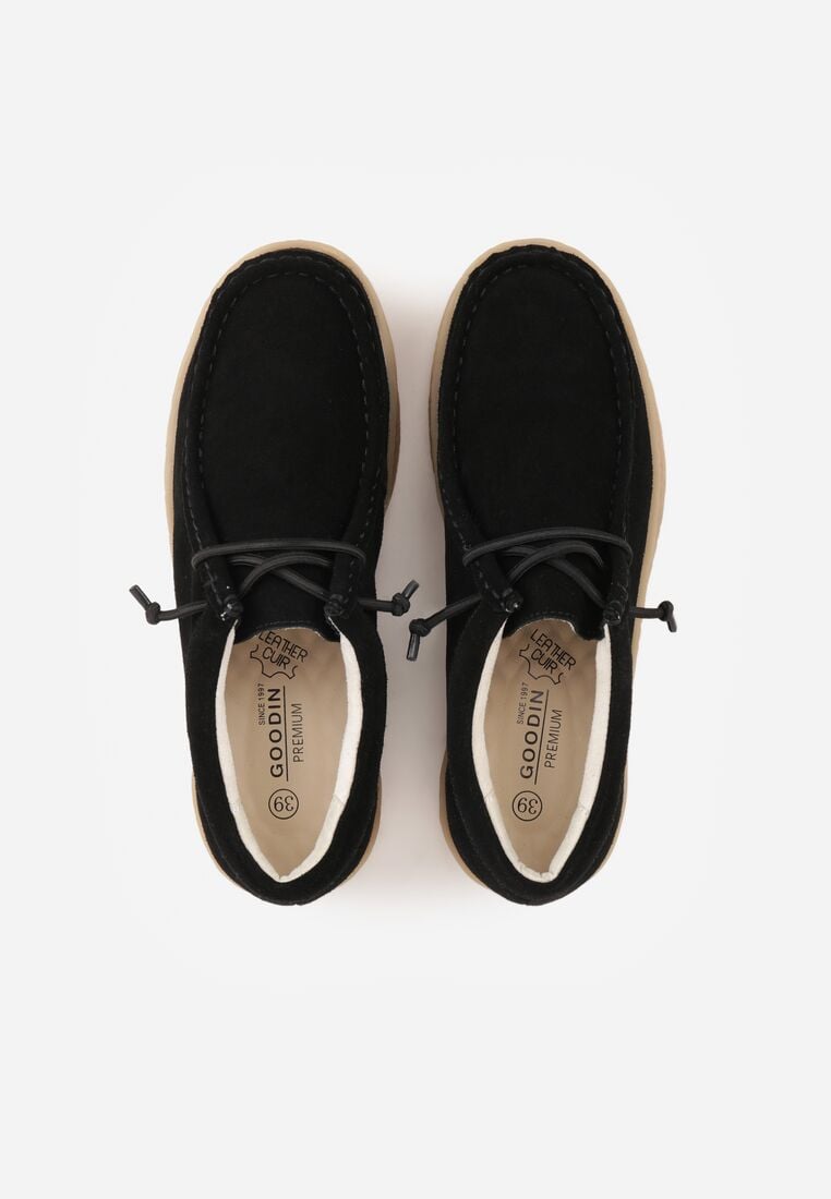 Czarne Zamszowe Półbuty ze Skórzaną Wkładką i Ozdobnymi Przeszyciami Olenos 6