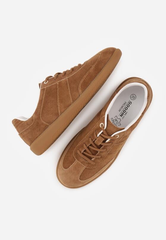 Brązowe Sneakersy z Zamszu Naturalnego ze Skórzaną Wkładką i Przeszyciami Muririal 6