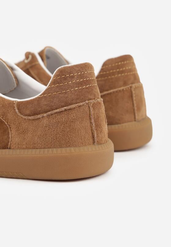 Brązowe Sneakersy z Zamszu Naturalnego ze Skórzaną Wkładką i Przeszyciami Muririal 9