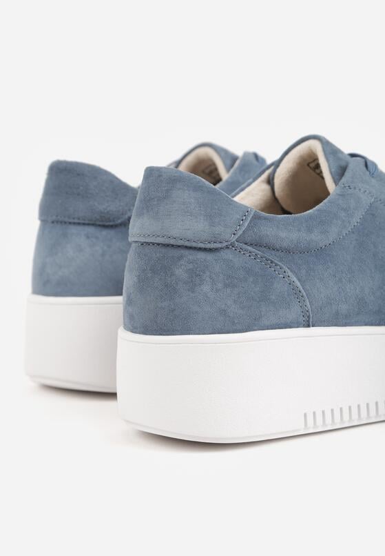 Niebieskie Sneakersy ze Skóry Naturalnej na Grubej Podeszwie z Metaliczną Ozdobą Sabypise 9