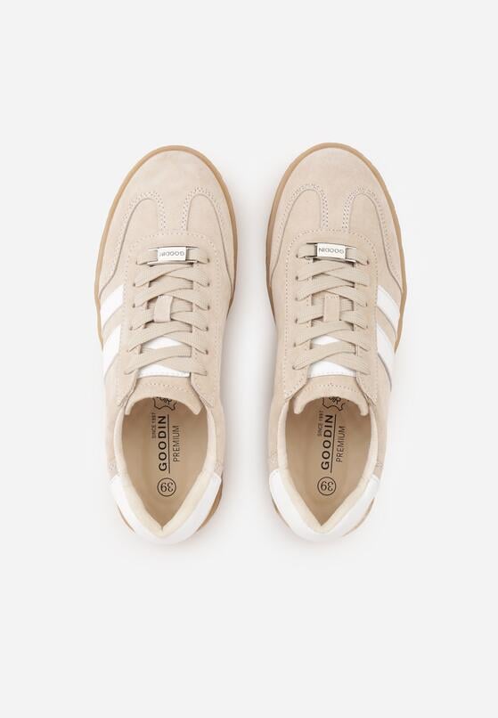 Beżowe Sneakersy ze Skóry Naturalnej w Stylu Tenisówek z Paskami Arethephila 6