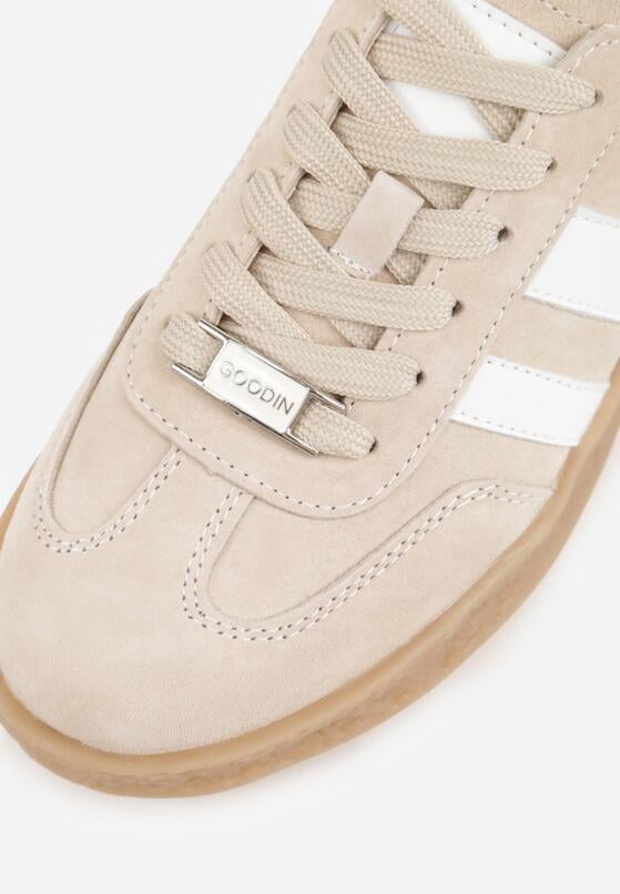 Beżowe Sneakersy ze Skóry Naturalnej w Stylu Tenisówek z Paskami Arethephila 8