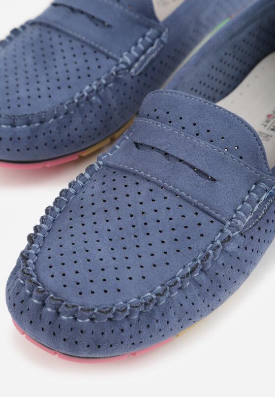 Niebieskie Ażurowe Mokasyny ze Skórzaną Wkładką Ozdobione Przeszyciami Sylilise 8