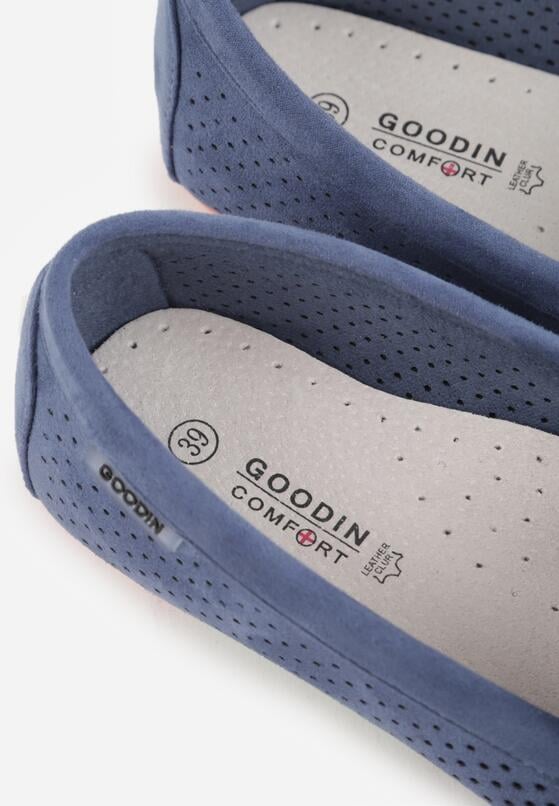 Niebieskie Ażurowe Mokasyny ze Skórzaną Wkładką Ozdobione Przeszyciami Sylilise 9