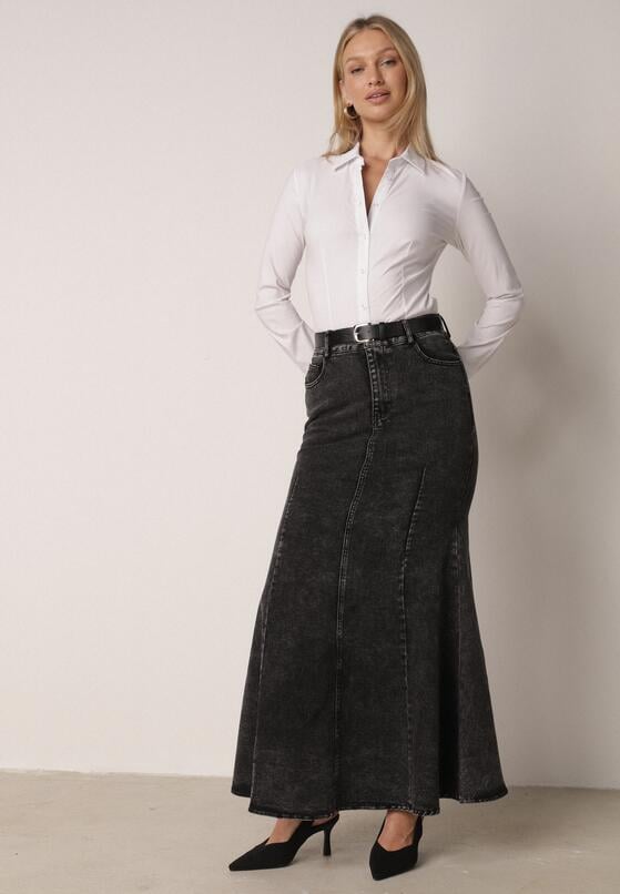 Czarna Bawełniana Spódnica Denimowa o Kroju Syrenki z Paskiem Agenia 1