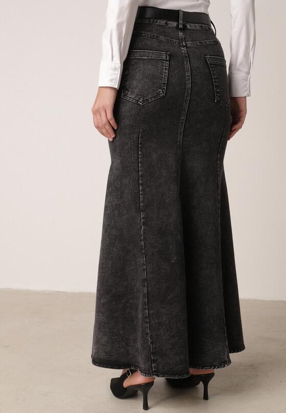 Czarna Bawełniana Spódnica Denimowa o Kroju Syrenki z Paskiem Agenia 3