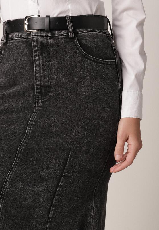 Czarna Bawełniana Spódnica Denimowa o Kroju Syrenki z Paskiem Agenia 5