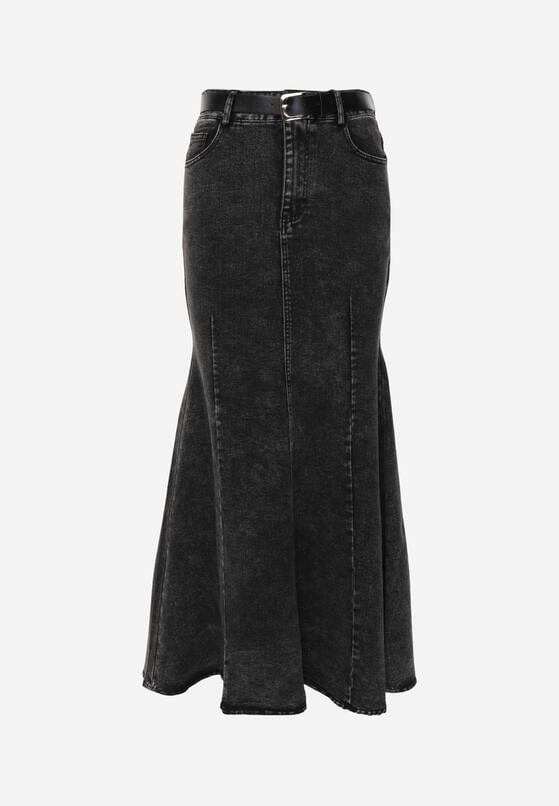 Czarna Bawełniana Spódnica Denimowa o Kroju Syrenki z Paskiem Agenia 6