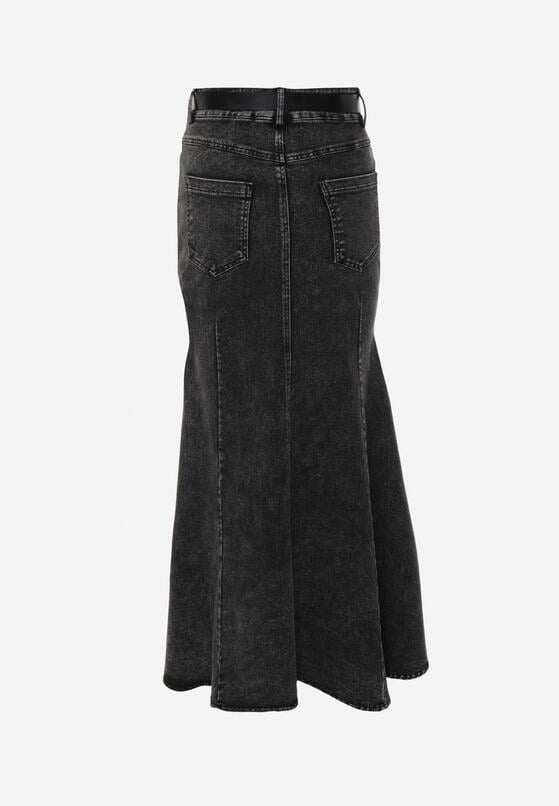 Czarna Bawełniana Spódnica Denimowa o Kroju Syrenki z Paskiem Agenia 7