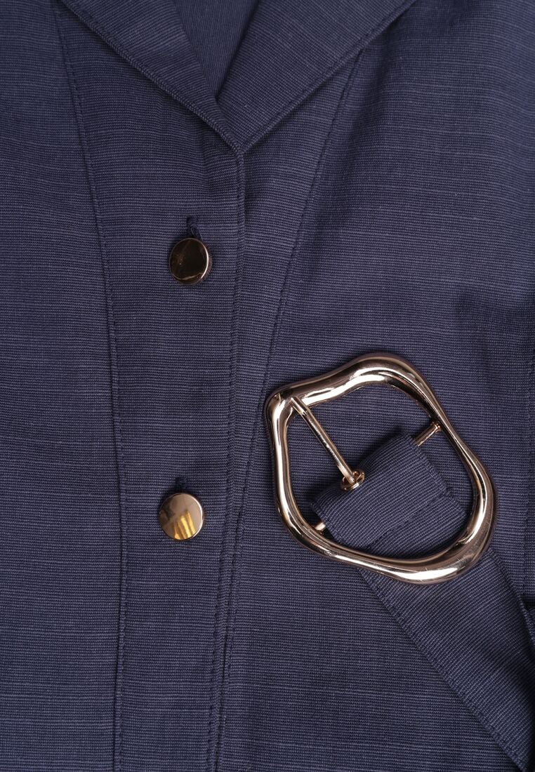 Granatowa Koszulowa Sukienka Bez Rękawów z Wiskozy i Bawełny z Paskiem Suranon 8