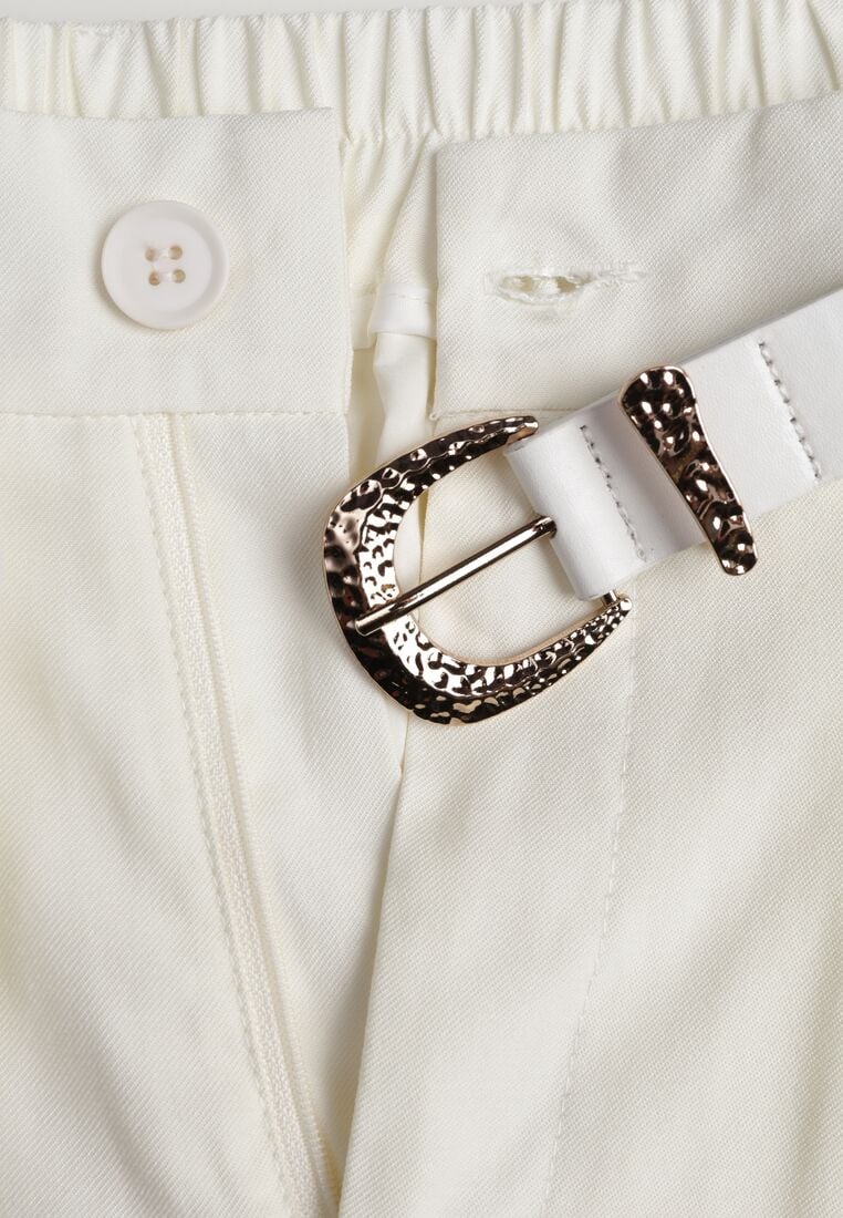 Białe Szerokie Spodnie Wiskozowe w Garniturowym Stylu z Paskiem Qera 8