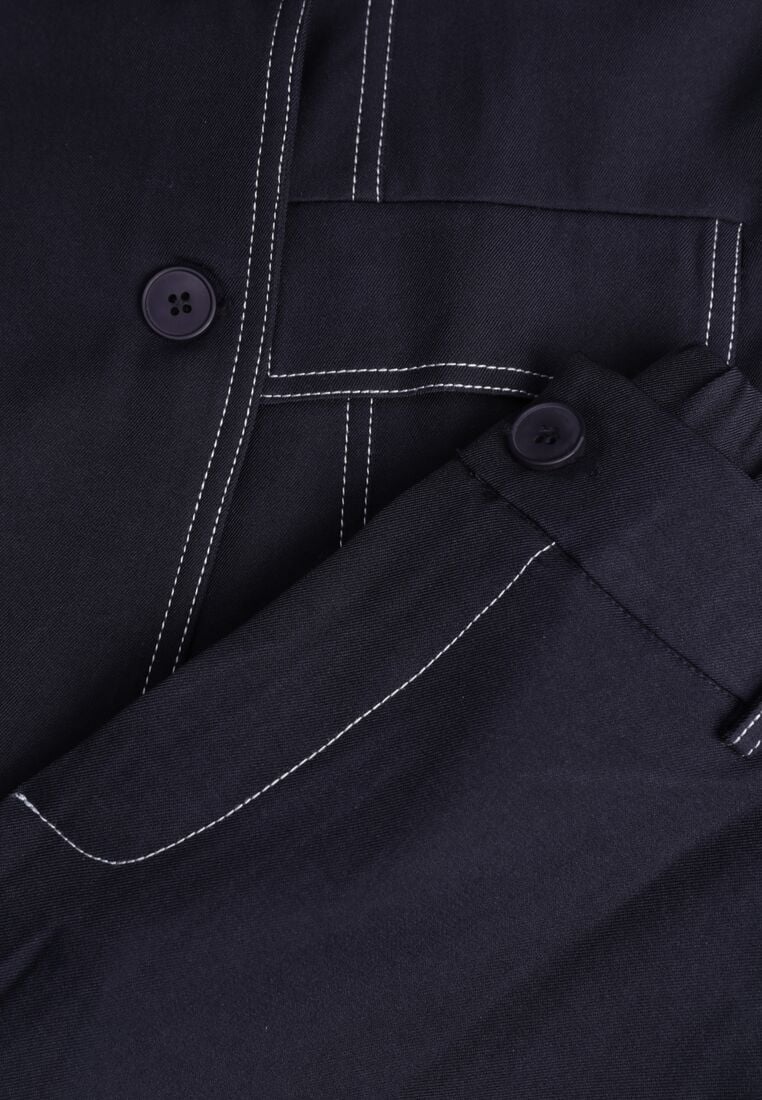 Granatowy Komplet Garniturowy Kamizelka z Paskiem i Szerokie Spodnie Zina 8