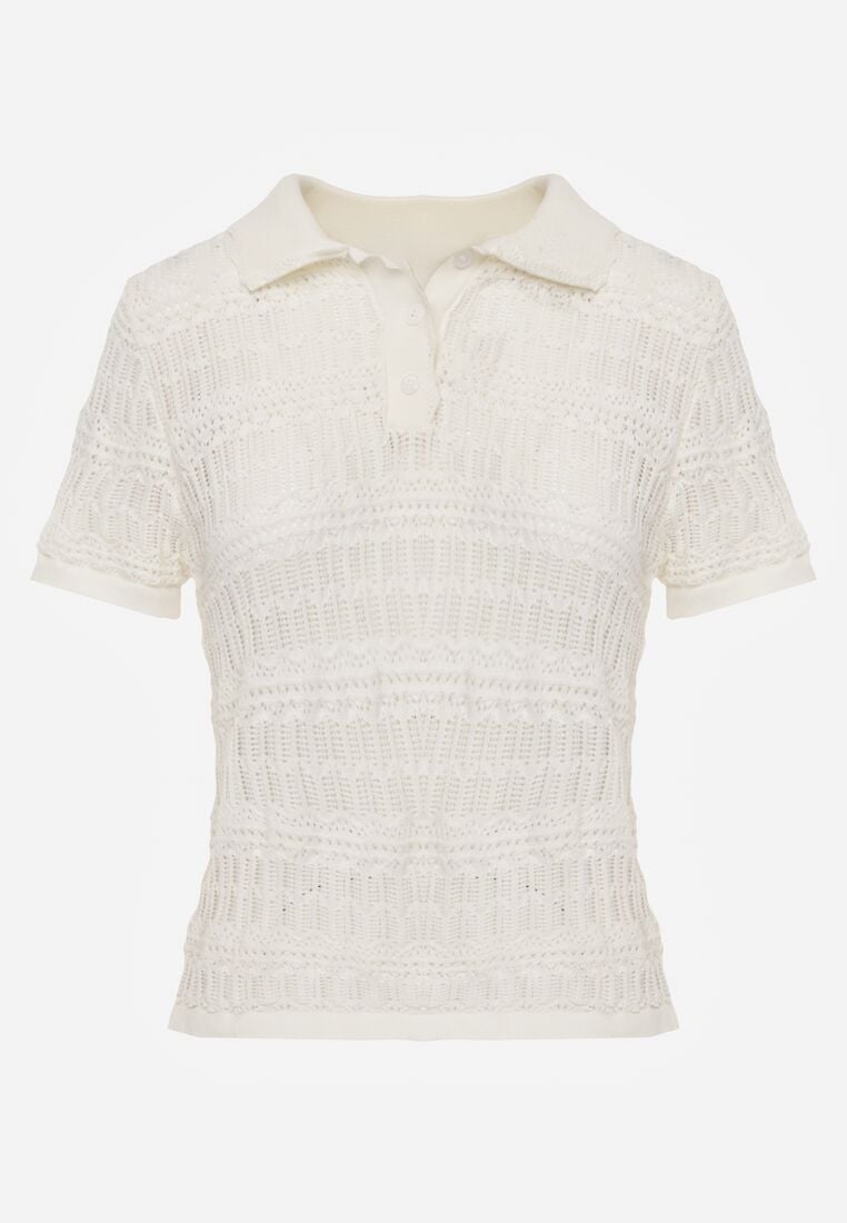 Beżowa Szydełkowa Bluzka z Wiskozy z Guzikami i Kołnierzykiem Calime 6