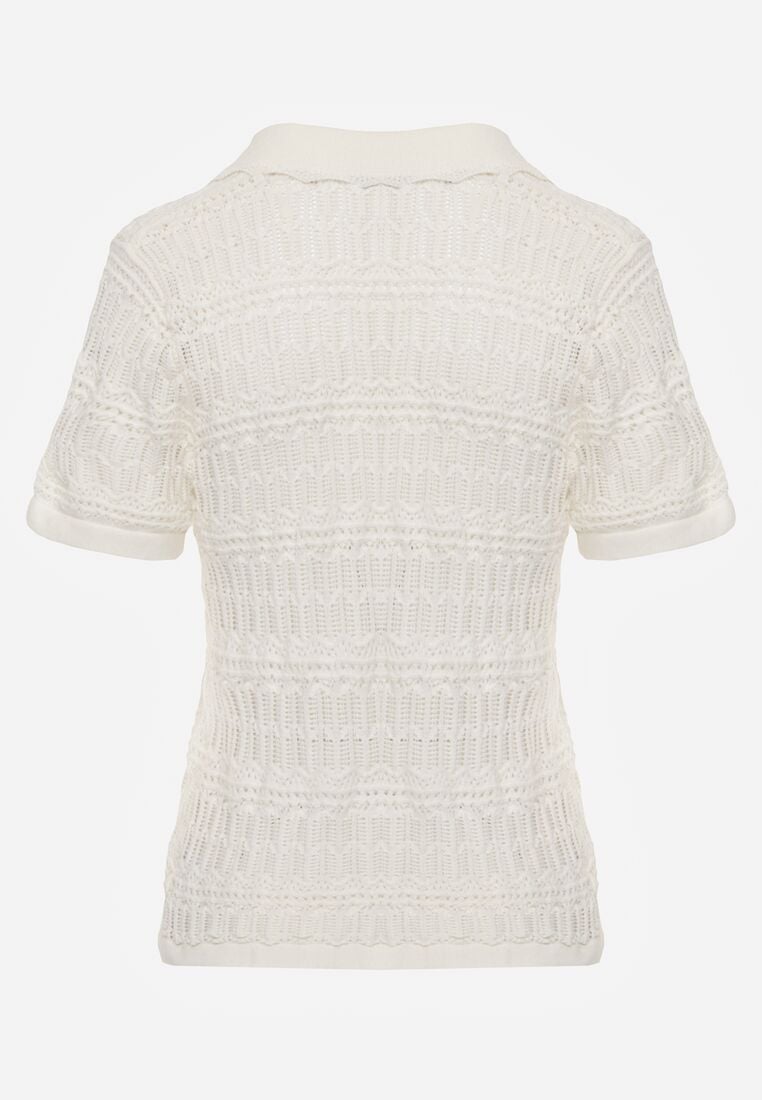 Beżowa Szydełkowa Bluzka z Wiskozy z Guzikami i Kołnierzykiem Calime 7