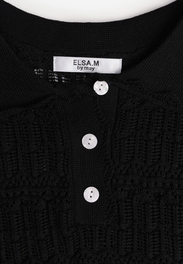 Czarna Szydełkowa Bluzka z Wiskozy z Guzikami i Kołnierzykiem Calime 8