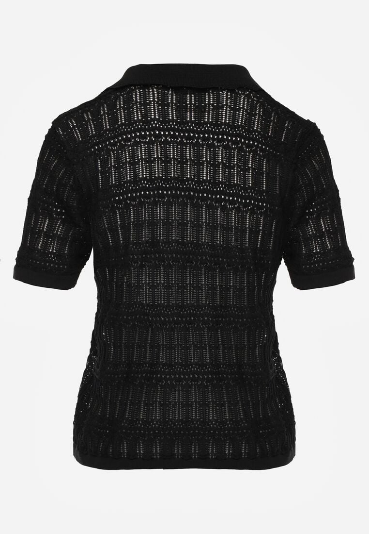 Czarna Szydełkowa Bluzka z Wiskozy z Guzikami i Kołnierzykiem Calime 7
