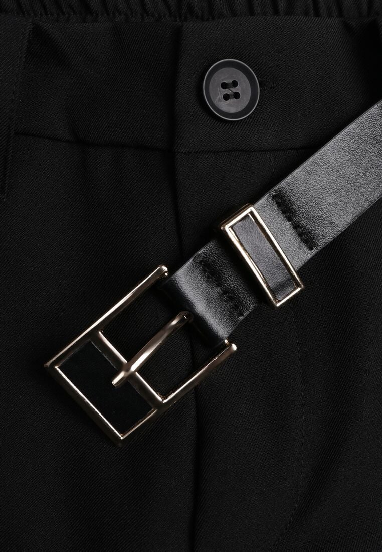 Czarne Eleganckie Spodnie Cygaretki z Wysokim Stanem i Paskiem z Klamerką Diminas 8