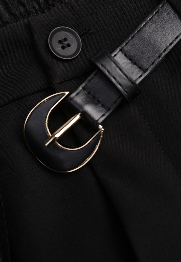 Czarne Spodnie Typu Cygaretki z Wysokim Stanem Paskiem i Klamrą Półksiężycem Vikirae 8