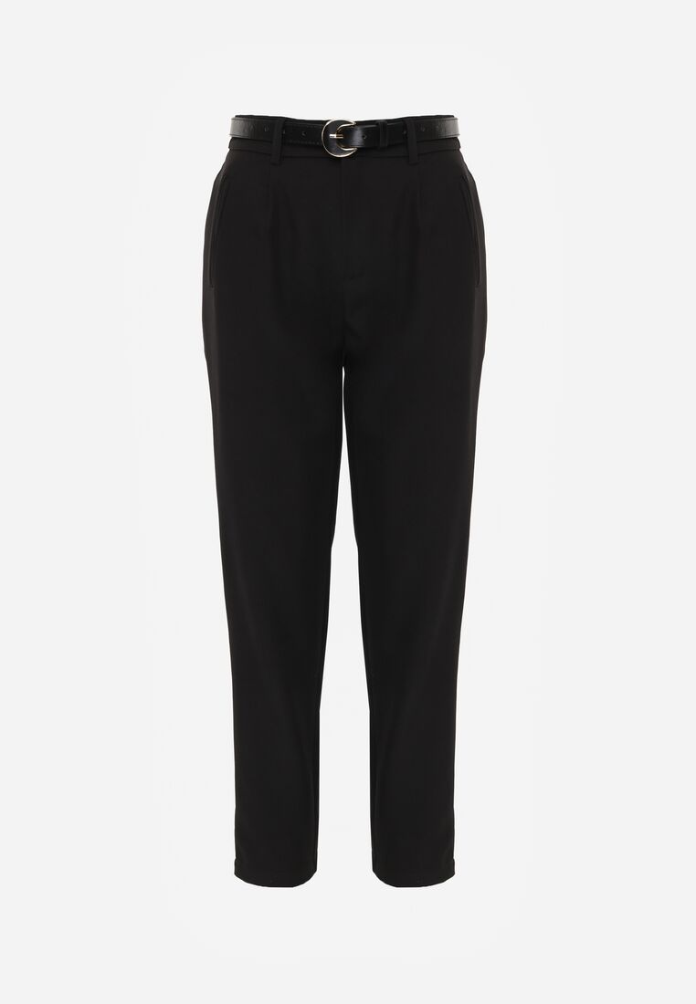 Czarne Spodnie Typu Cygaretki z Wysokim Stanem Paskiem i Klamrą Półksiężycem Vikirae 6