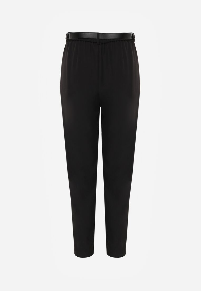 Czarne Spodnie Typu Cygaretki z Wysokim Stanem Paskiem i Klamrą Półksiężycem Vikirae 7