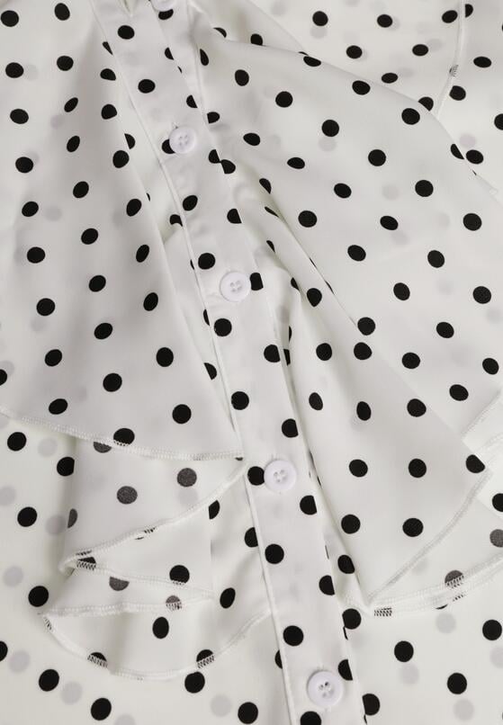 Biała Wiskozowa Koszula w Kropki ze Stójką z Ozdobnymi Falbanami Isamene 8
