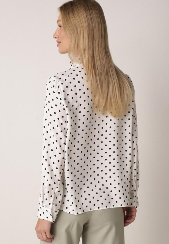 Biała Wiskozowa Koszula w Kropki ze Stójką z Ozdobnymi Falbanami Isamene 3