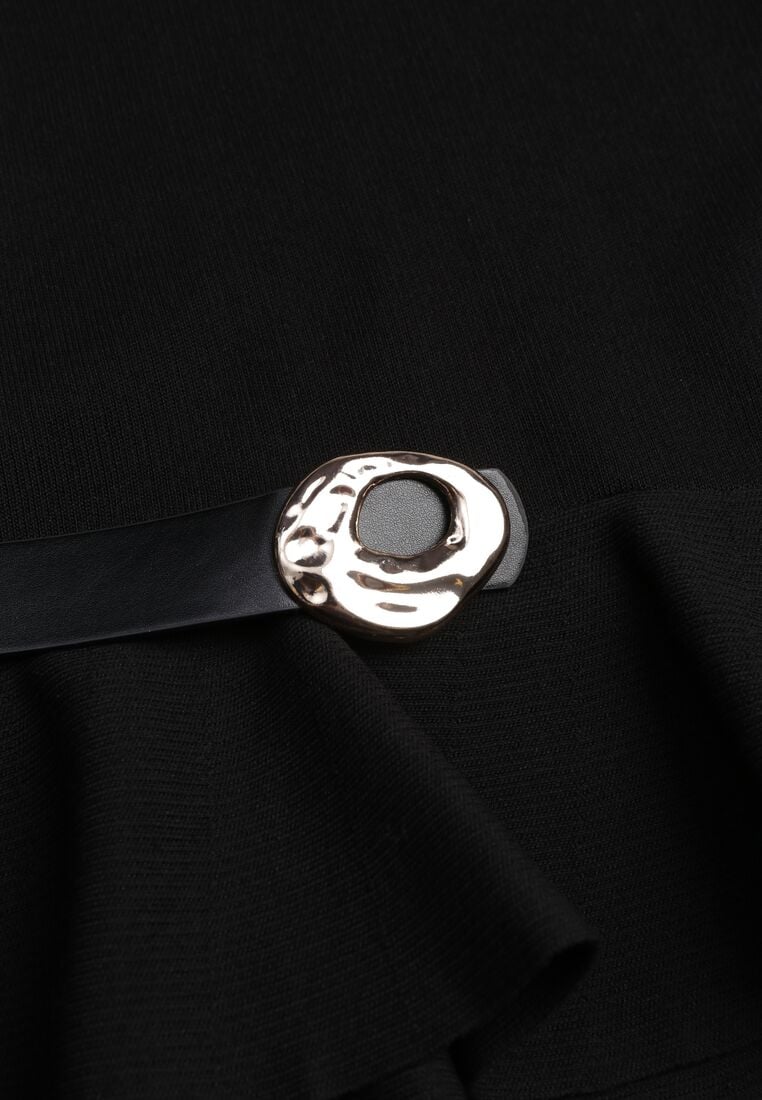 Czarna Bluzka Dzianinowa z Baskinką i Paskiem Lyvara 8