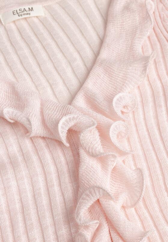 Różowa Prążkowana Bluzka z Wiskozą Ozdobiona Falbanami Pronasia 8