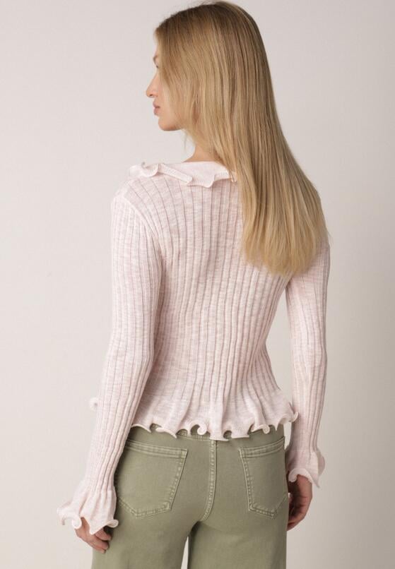 Różowa Prążkowana Bluzka z Wiskozą Ozdobiona Falbanami Pronasia 3
