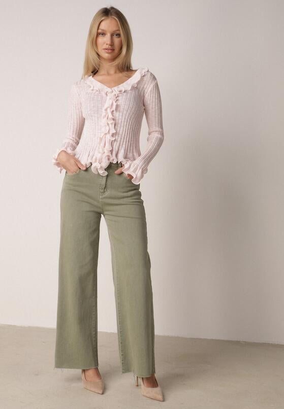 Różowa Prążkowana Bluzka z Wiskozą Ozdobiona Falbanami Pronasia 4