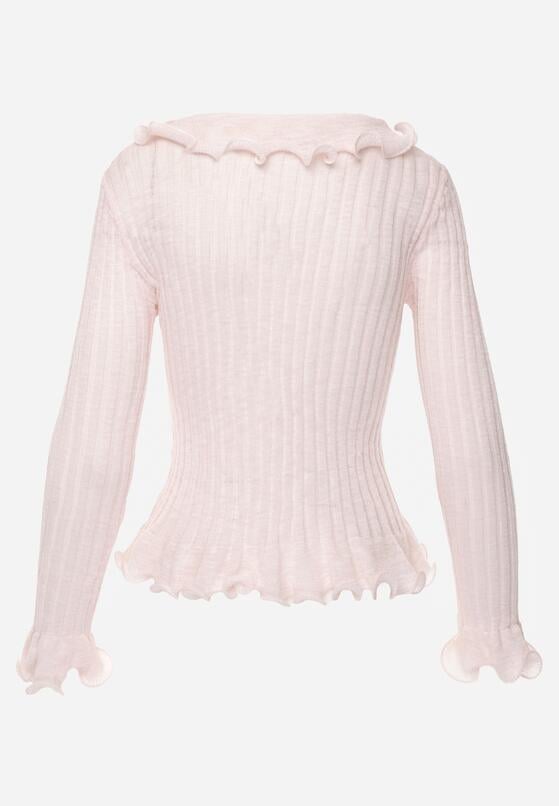Różowa Prążkowana Bluzka z Wiskozą Ozdobiona Falbanami Pronasia 7