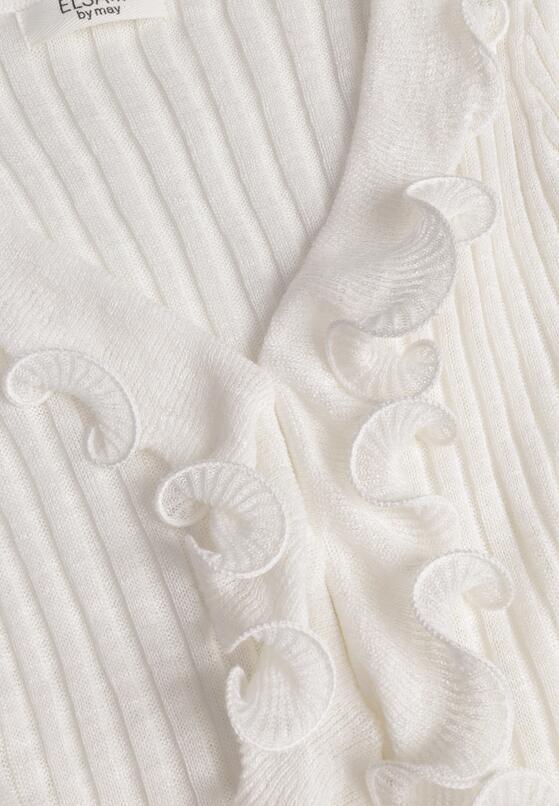 Biała Prążkowana Bluzka z Wiskozą Ozdobiona Falbanami Pronasia 8