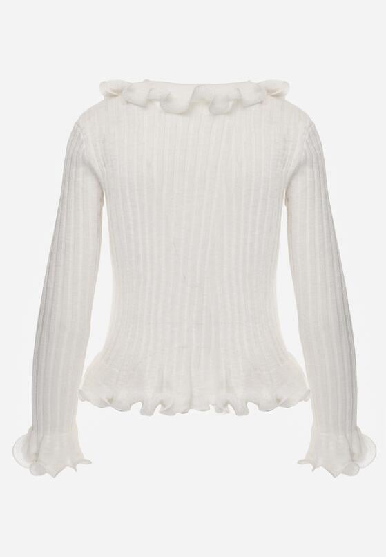 Biała Prążkowana Bluzka z Wiskozą Ozdobiona Falbanami Pronasia 7
