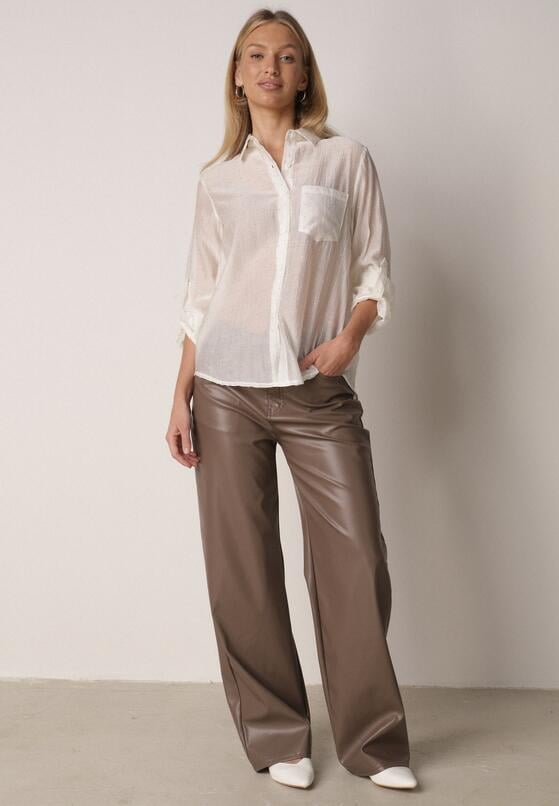 Jasnobeżowa Transparentna Koszula Ozdobiona Cyrkoniami Clymadia 2