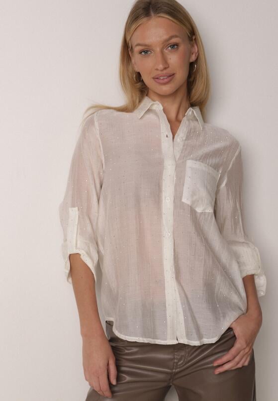 Jasnobeżowa Transparentna Koszula Ozdobiona Cyrkoniami Clymadia 5