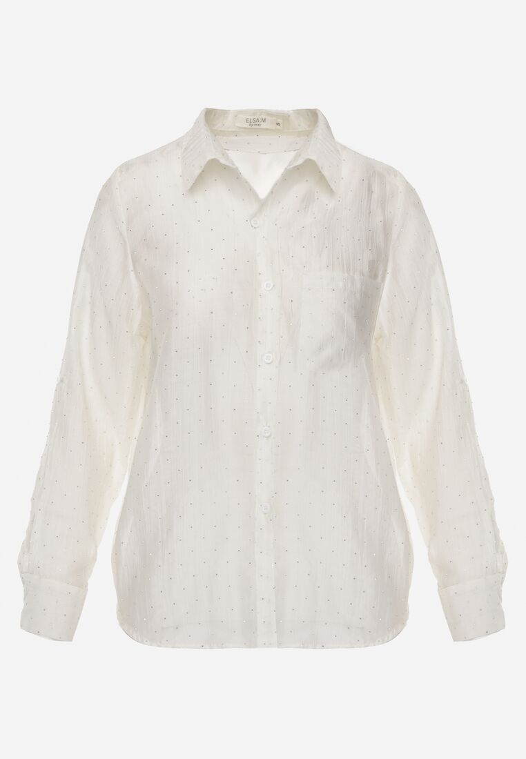 Jasnobeżowa Transparentna Koszula Ozdobiona Cyrkoniami Clymadia 6