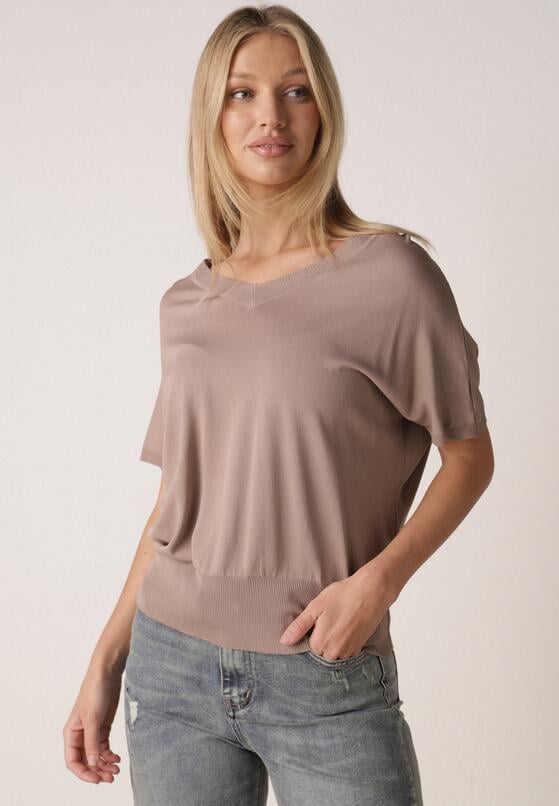 Brązowa Bluzka z Wiskozą o Nietoperzowym Kroju Oromeda 1