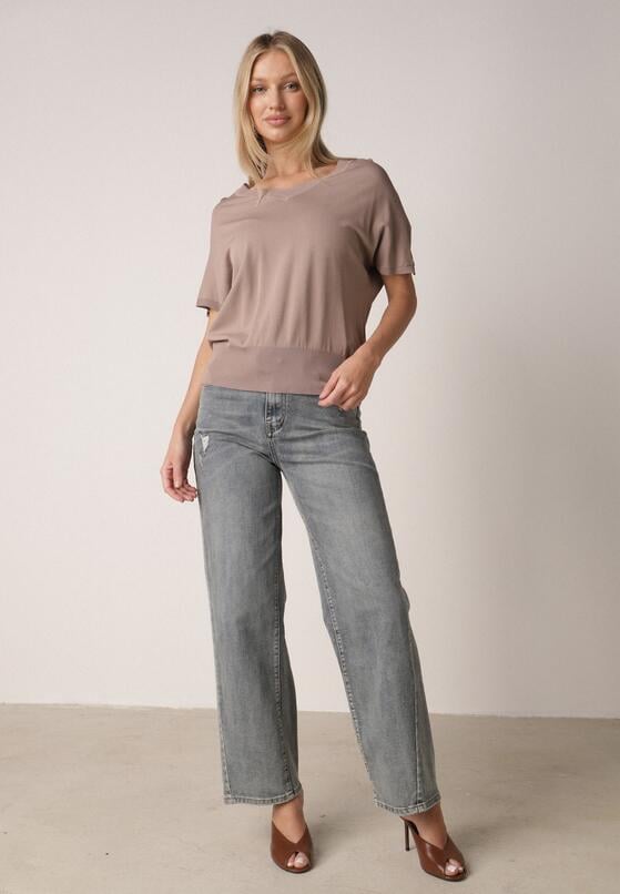 Brązowa Bluzka z Wiskozą o Nietoperzowym Kroju Oromeda 2