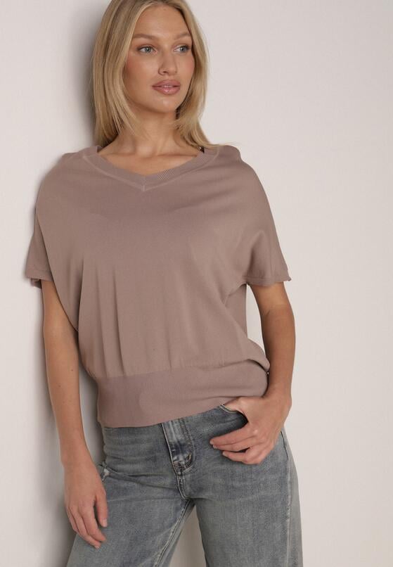 Brązowa Bluzka z Wiskozą o Nietoperzowym Kroju Oromeda 4