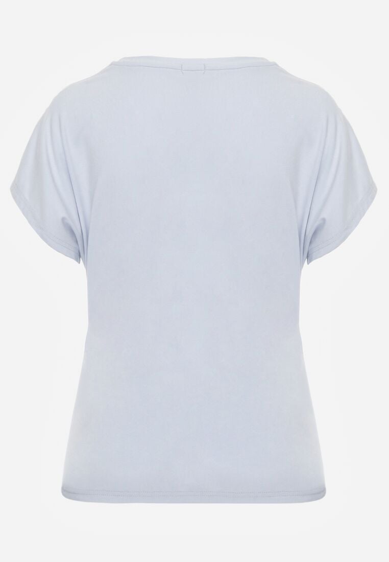 Niebieski T-shirt z Wiskozy z Trójkątnym Dekoltem Achiore 7