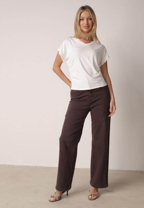 Biały T-shirt z Wiskozy z Trójkątnym Dekoltem Achiore 2