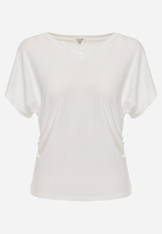 Biały T-shirt z Wiskozy z Trójkątnym Dekoltem Achiore 6