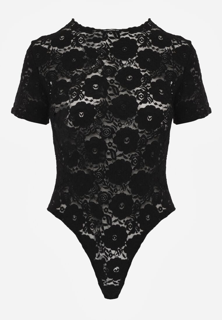 Czarne Koronkowe Body z Krótkim Rękawem Moanelli 4